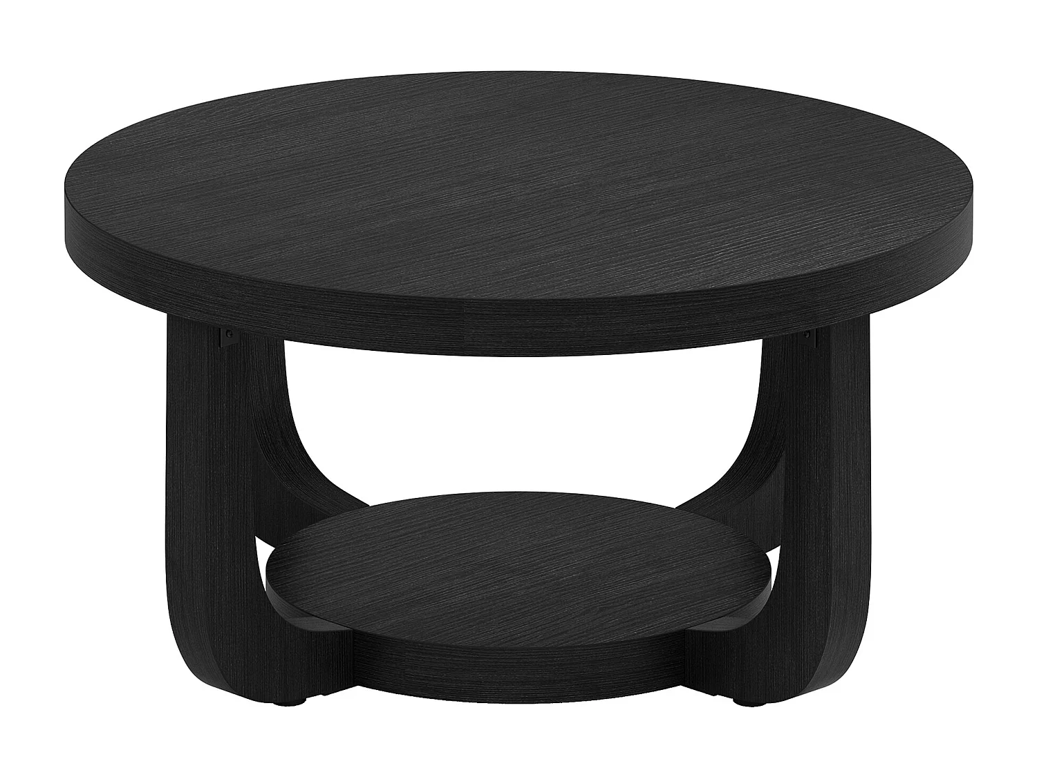 Table basse ronde de 80 cm, table basse circulaire à 2 niveaux avec rangement, noire