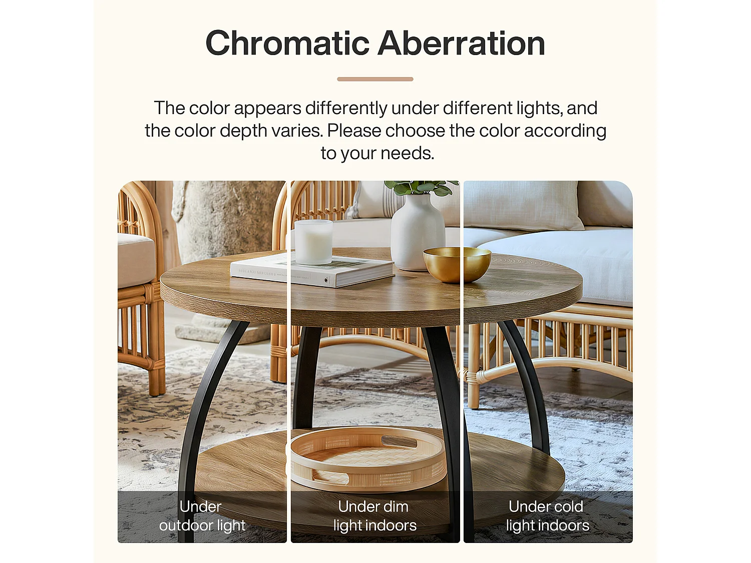 Table basse ronde de 80 cm avec étagères de rangement à 2 niveaux, petite table d'appoint de style campagnard