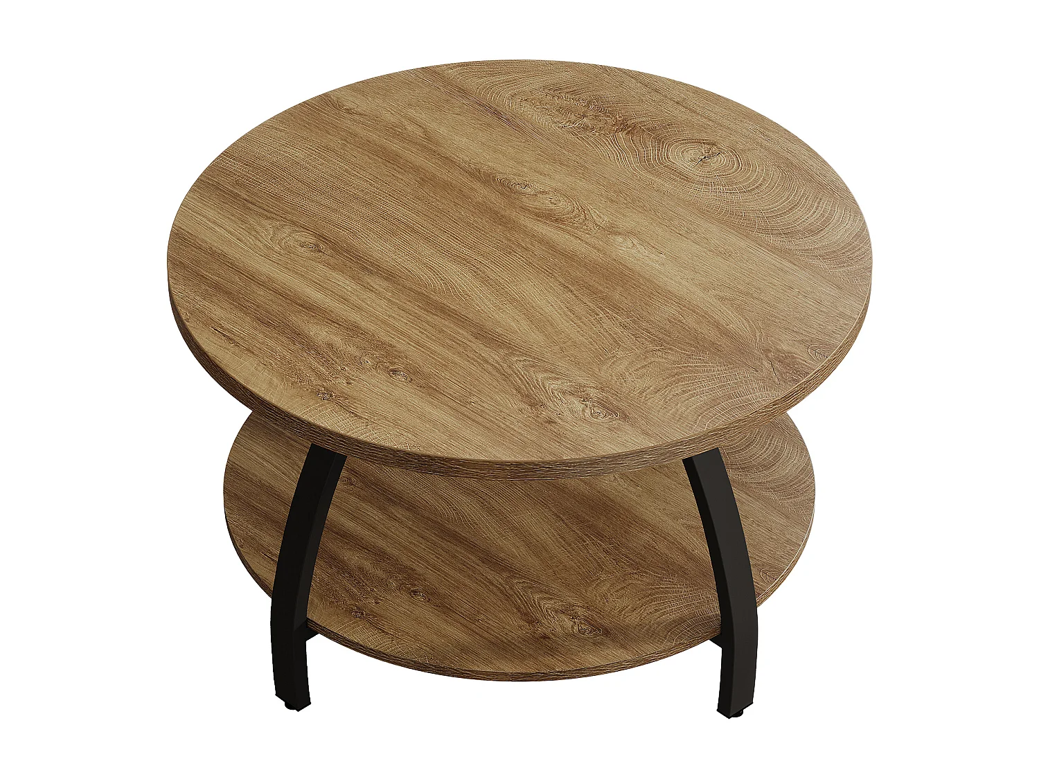Table basse ronde de 80 cm avec étagères de rangement à 2 niveaux, petite table d'appoint de style campagnard