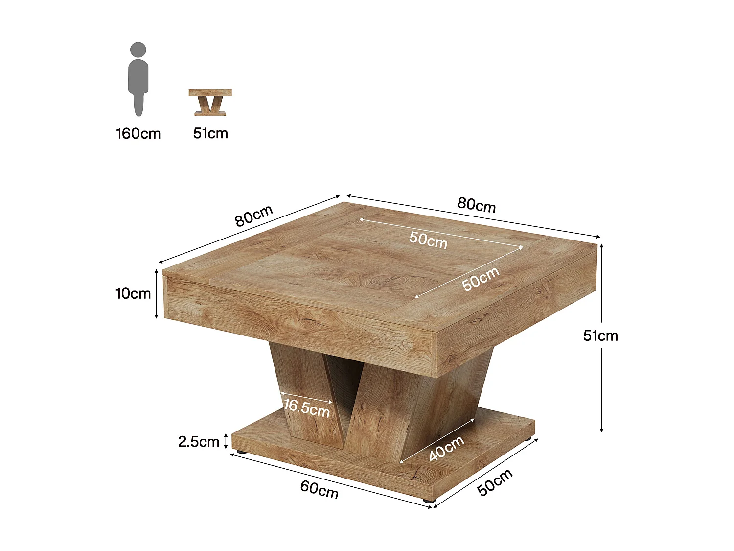 Table basse carrée de 80 cm pour salon