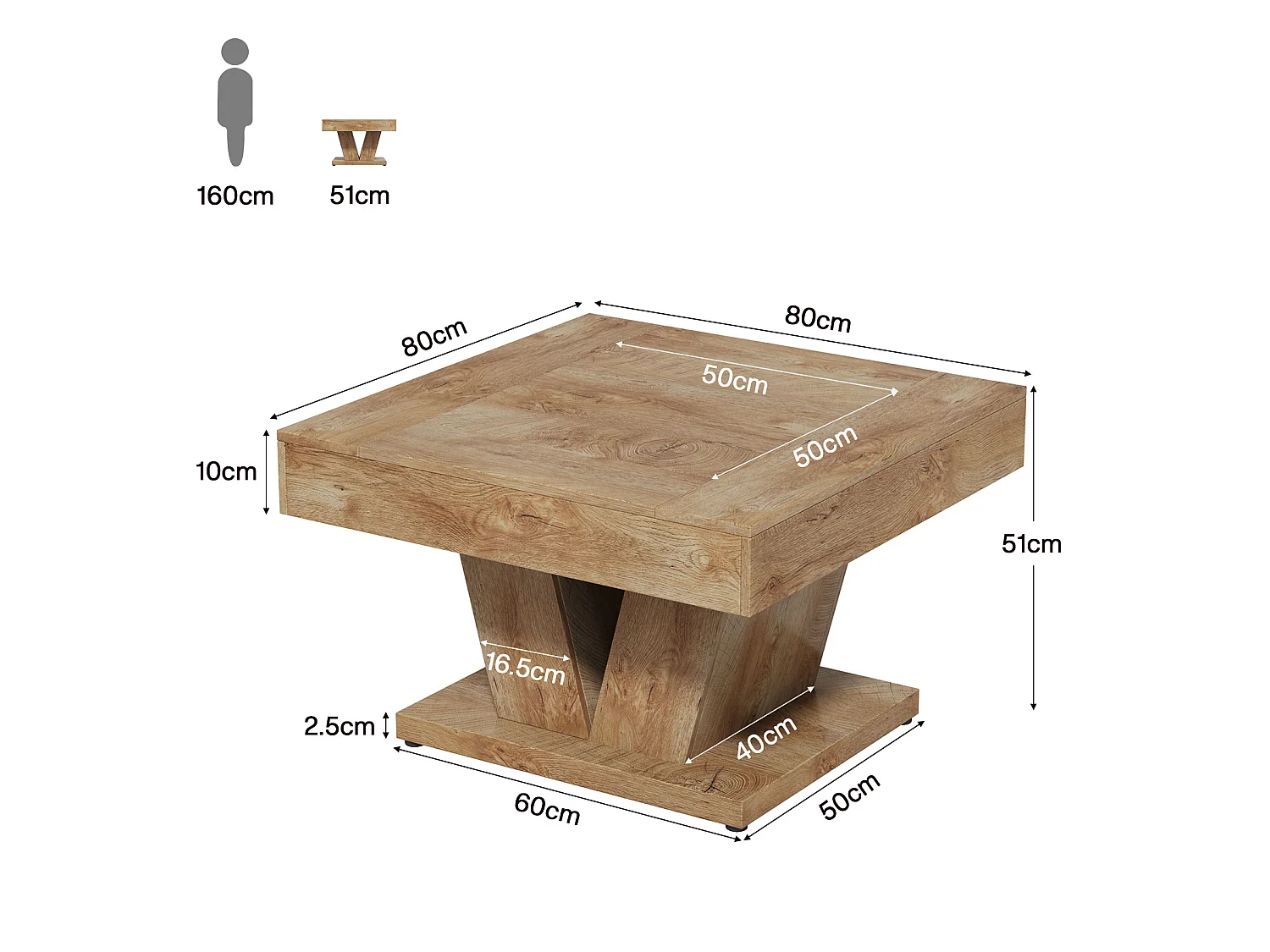 Table basse carrée de 80 cm pour salon