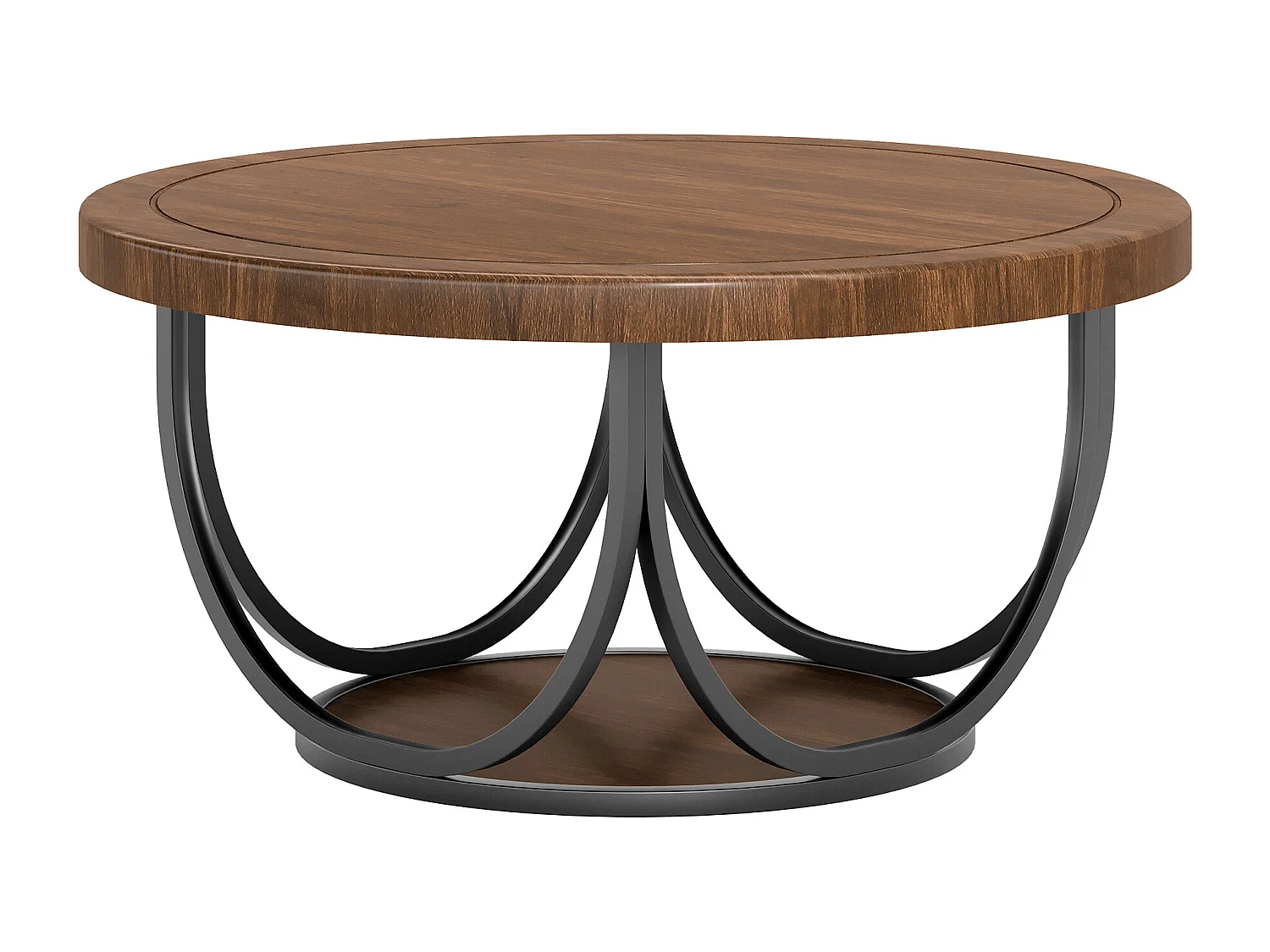 Table basse ronde à 2 niveaux, table d'appoint ronde de 80 cm avec étagère de rangement