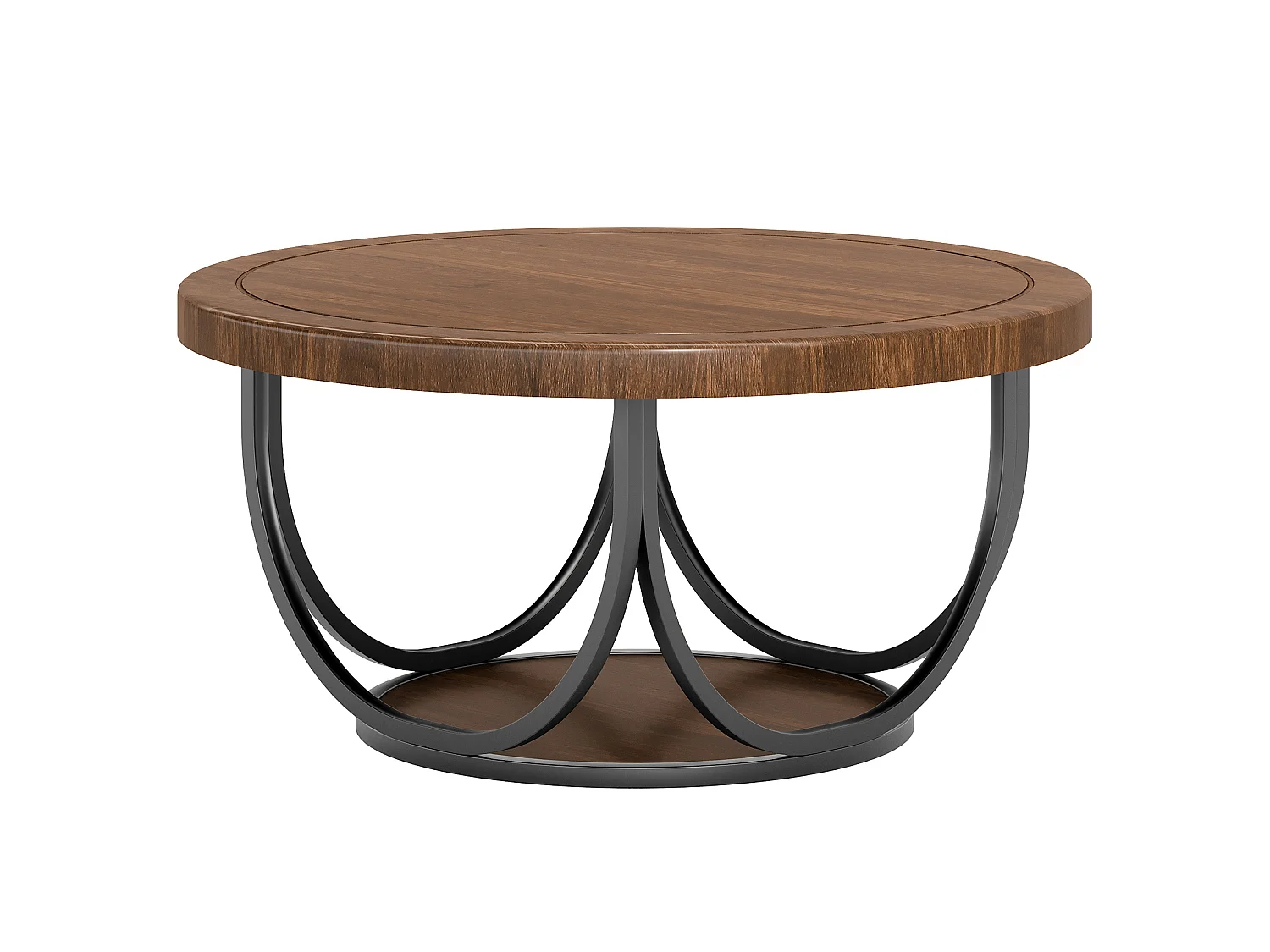 Table basse ronde à 2 niveaux, table d'appoint ronde de 80 cm avec étagère de rangement