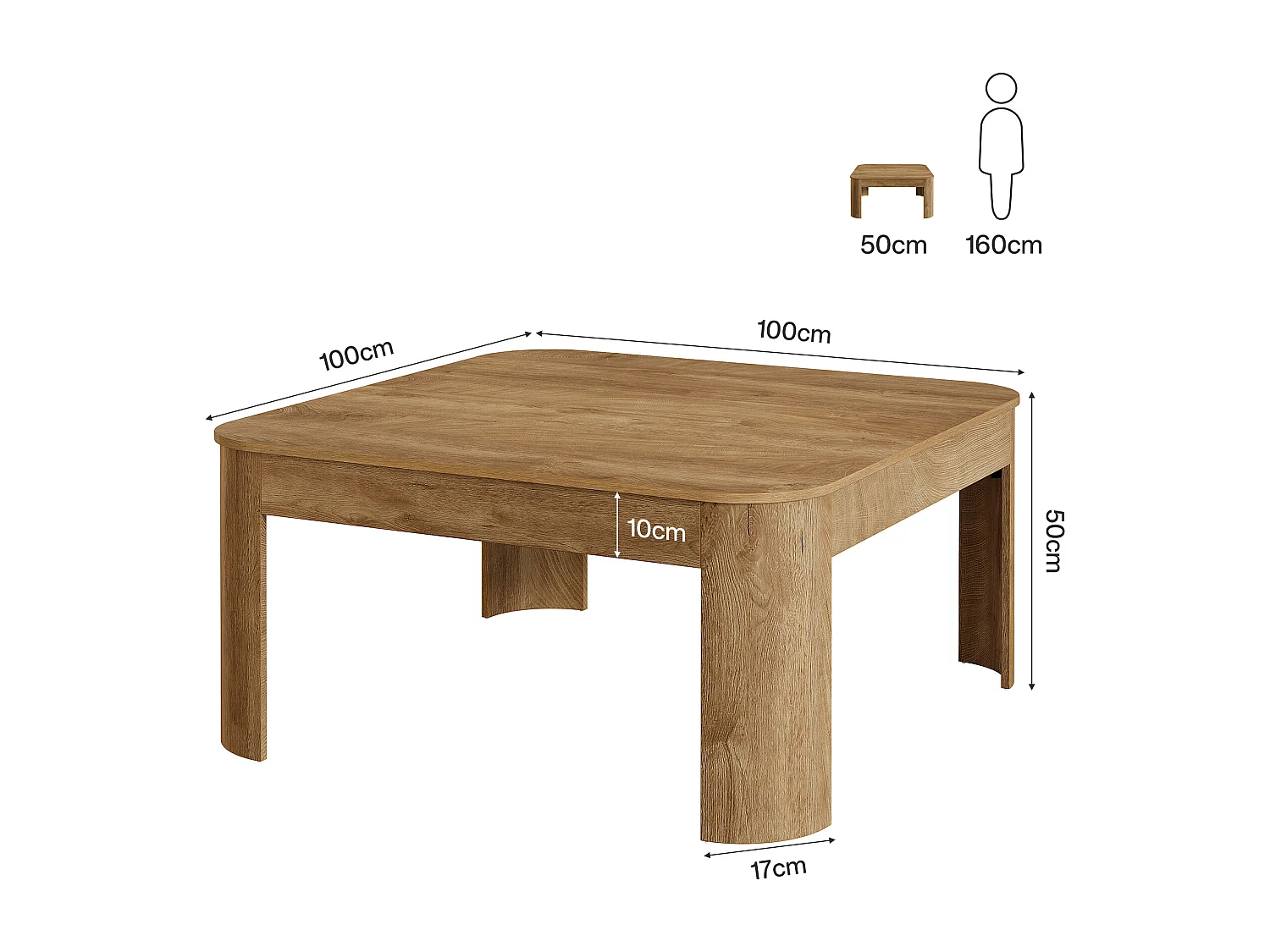 Table basse carrée, table centrale simple de 100 cm pour salon