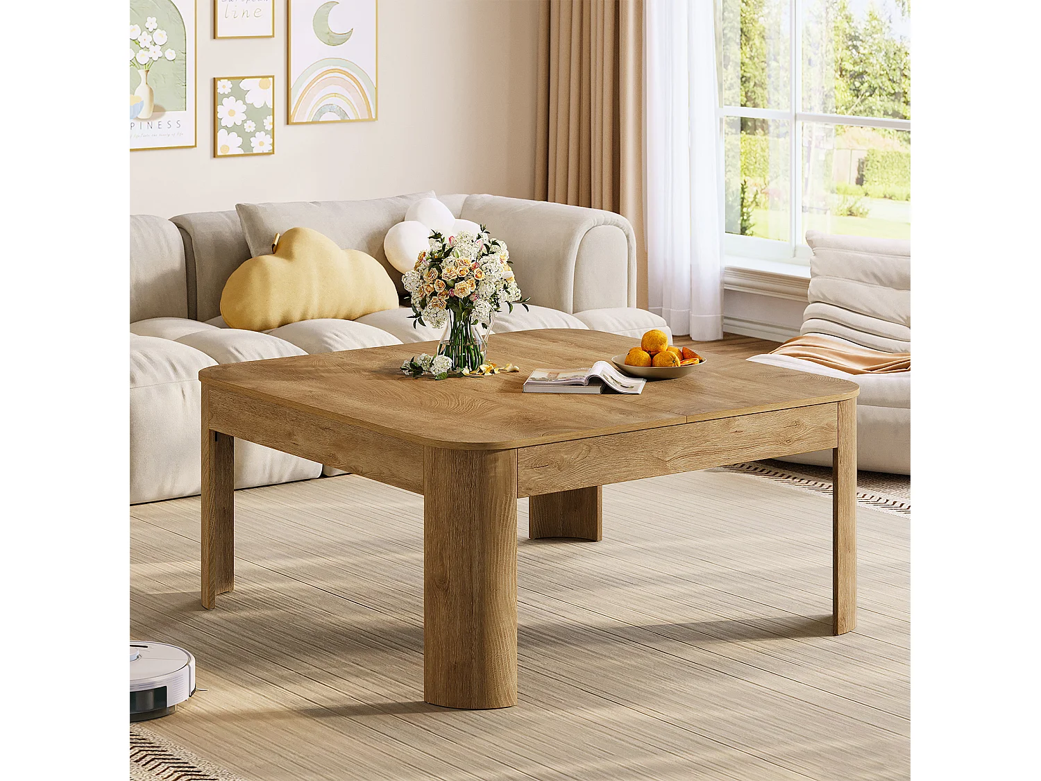 Table basse carrée, table centrale simple de 100 cm pour salon