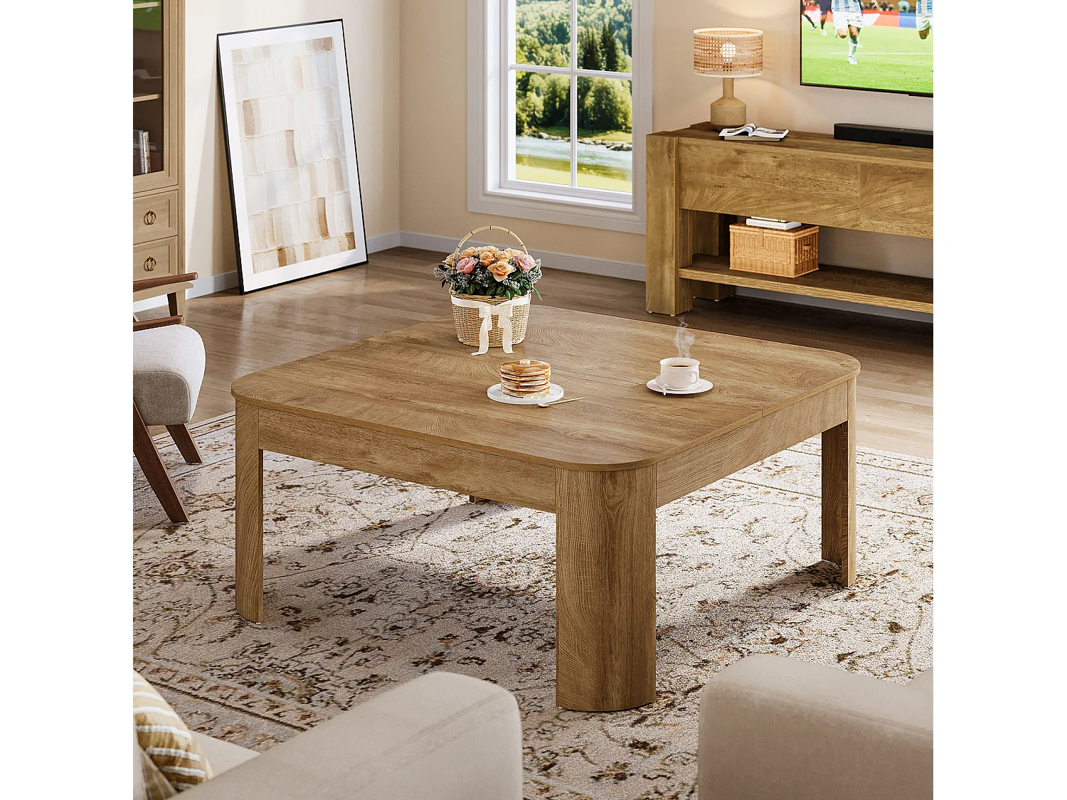 Table basse carrée, table centrale simple de 100 cm pour salon