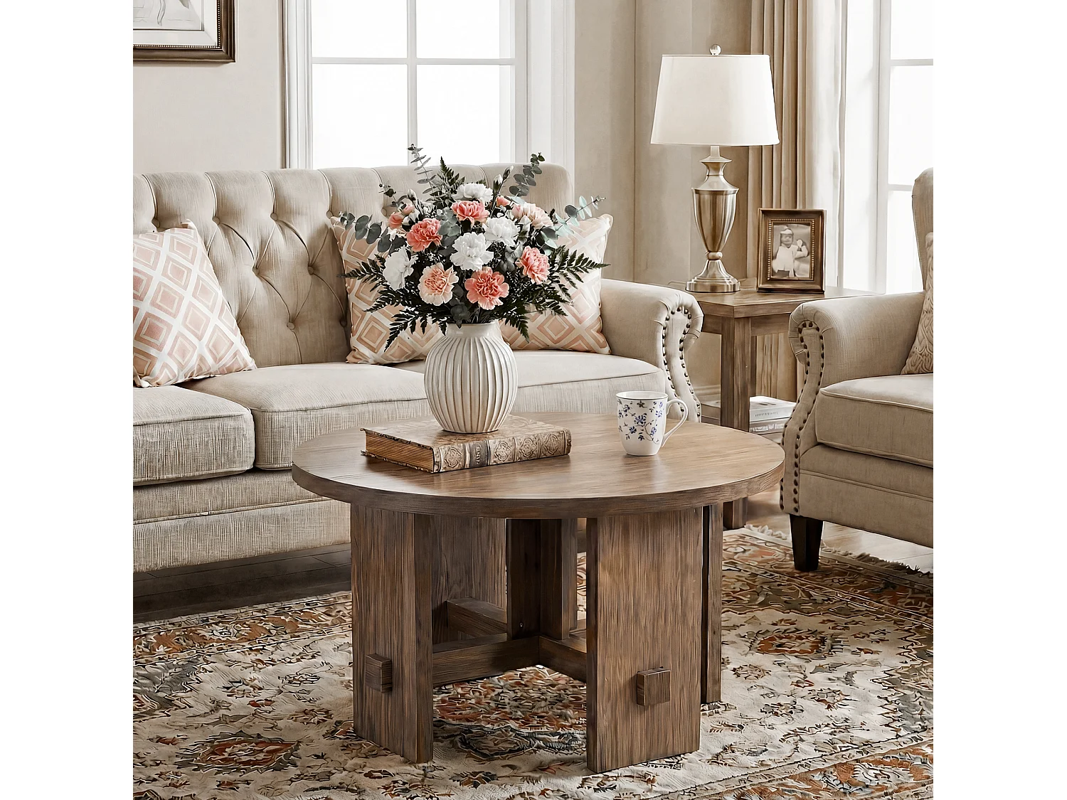 Table basse ronde avec pied central, petite table ronde de 80 cm