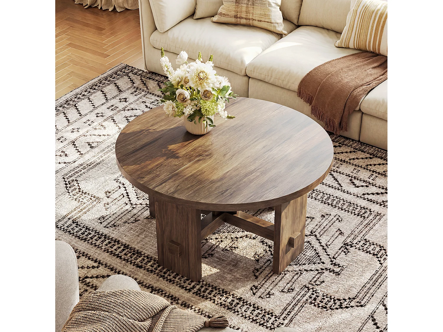 Table basse ronde avec pied central, petite table ronde de 80 cm