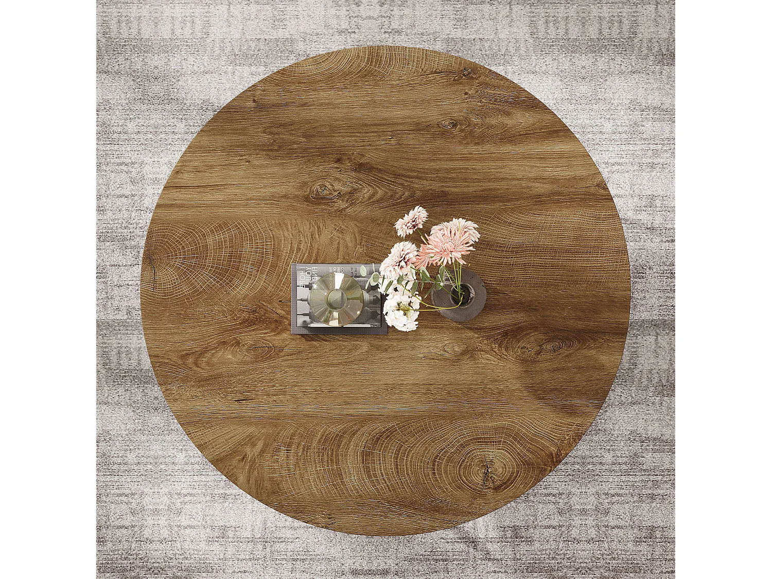 Table basse ronde, table basse ronde industrielle à 2 niveaux avec étagères de rangement