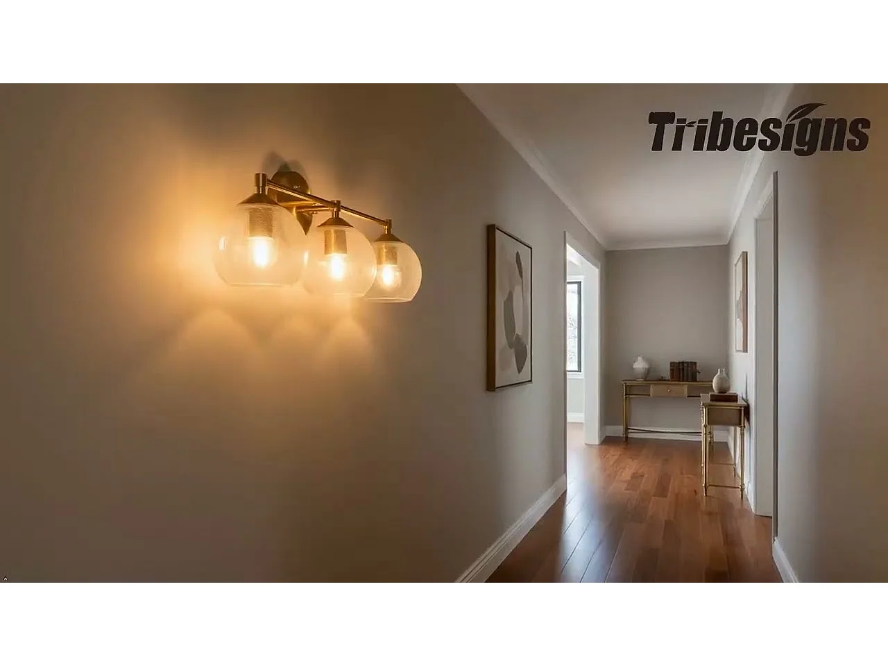 Applique Murale Moderne Dorée Salle de Bain, 3 Lumières avec Abat-jour en Verre Crackle, Lampe de Miroir pour Vasque avec Douille E27 et Ampoules Incluses, 43cm