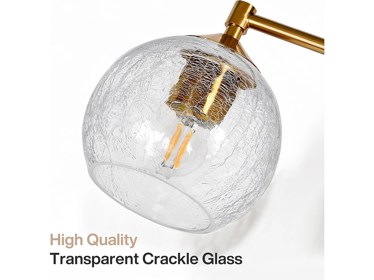 Applique Murale Moderne Dorée Salle de Bain, 3 Lumières avec Abat-jour en Verre Crackle, Lampe de Miroir pour Vasque avec Douille E27 et Ampoules Incluses, 43cm