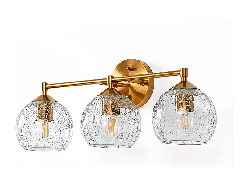 Apare de parede dourada, candeeiro de parede com 3 lâmpadas em vidro craquelado com casquilho E27