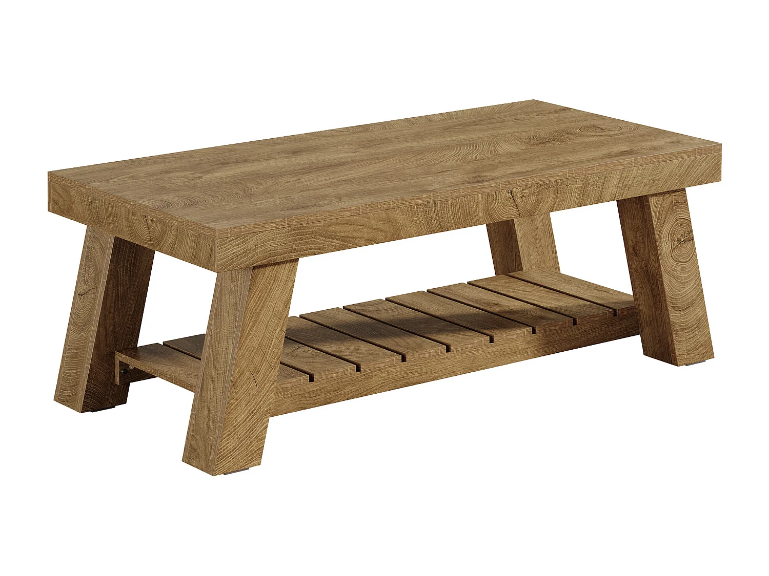 Table basse rectangulaire rustique avec rangement à 2 niveaux, 120 × 60 × 45 cm