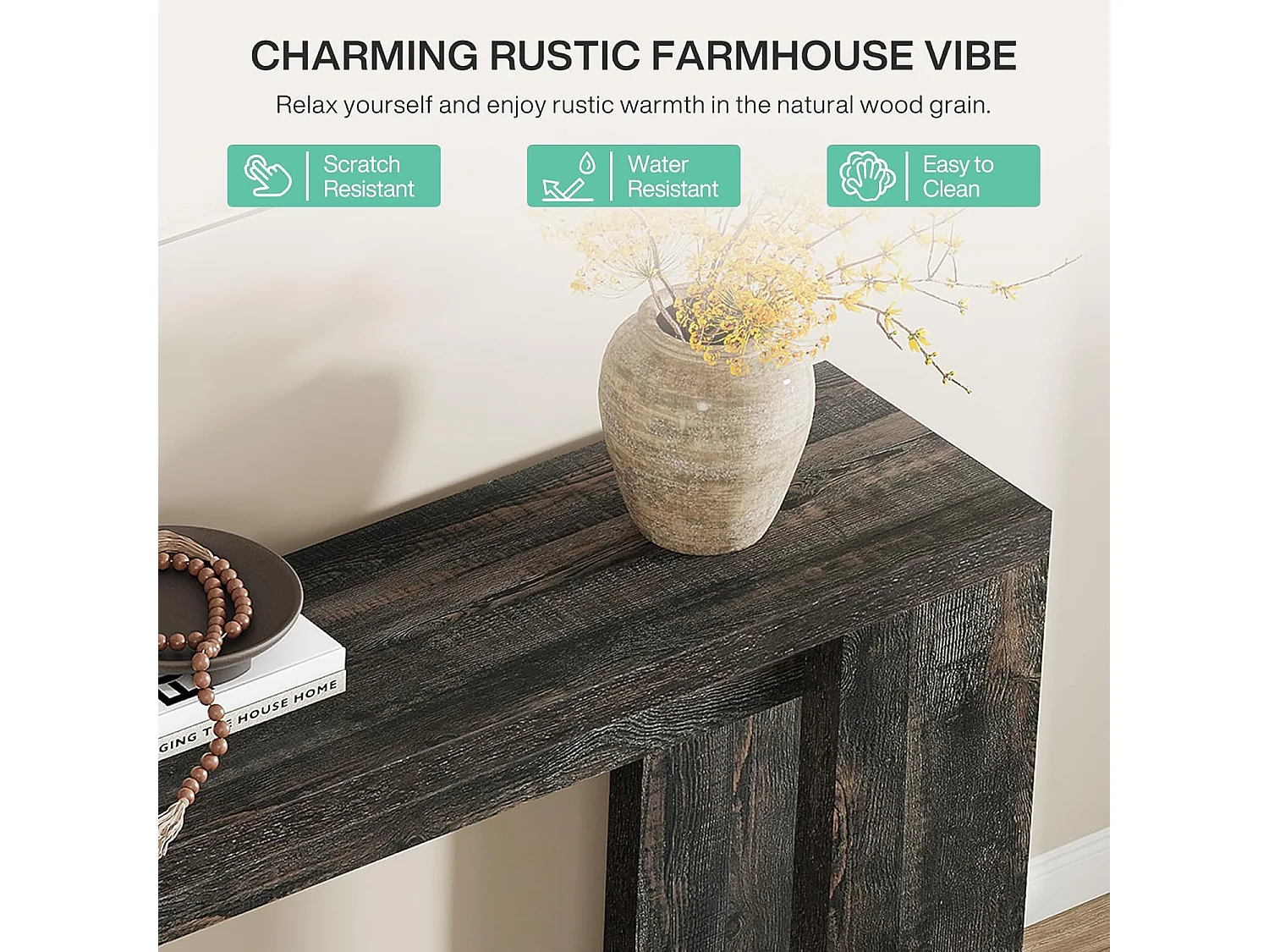 Mesa consola extra larga de 160 cm, mesa de sofá rústica detrás del sofá negra