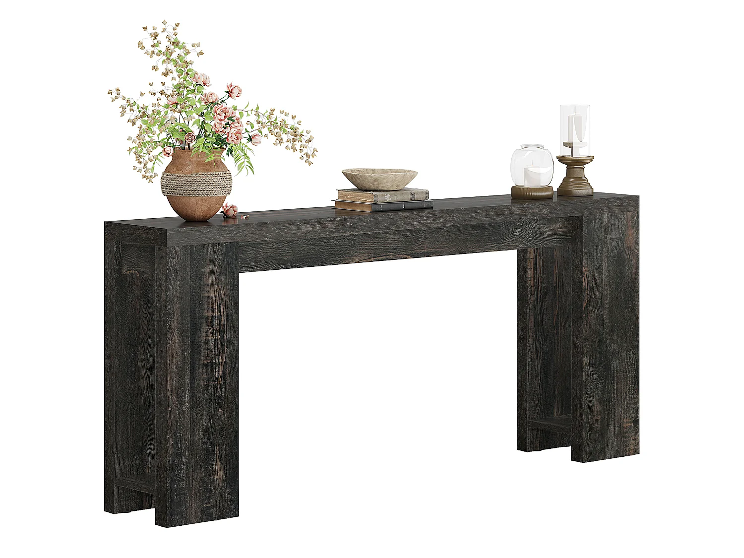 Console extra longue de 160 cm, table basse de style campagnard noire