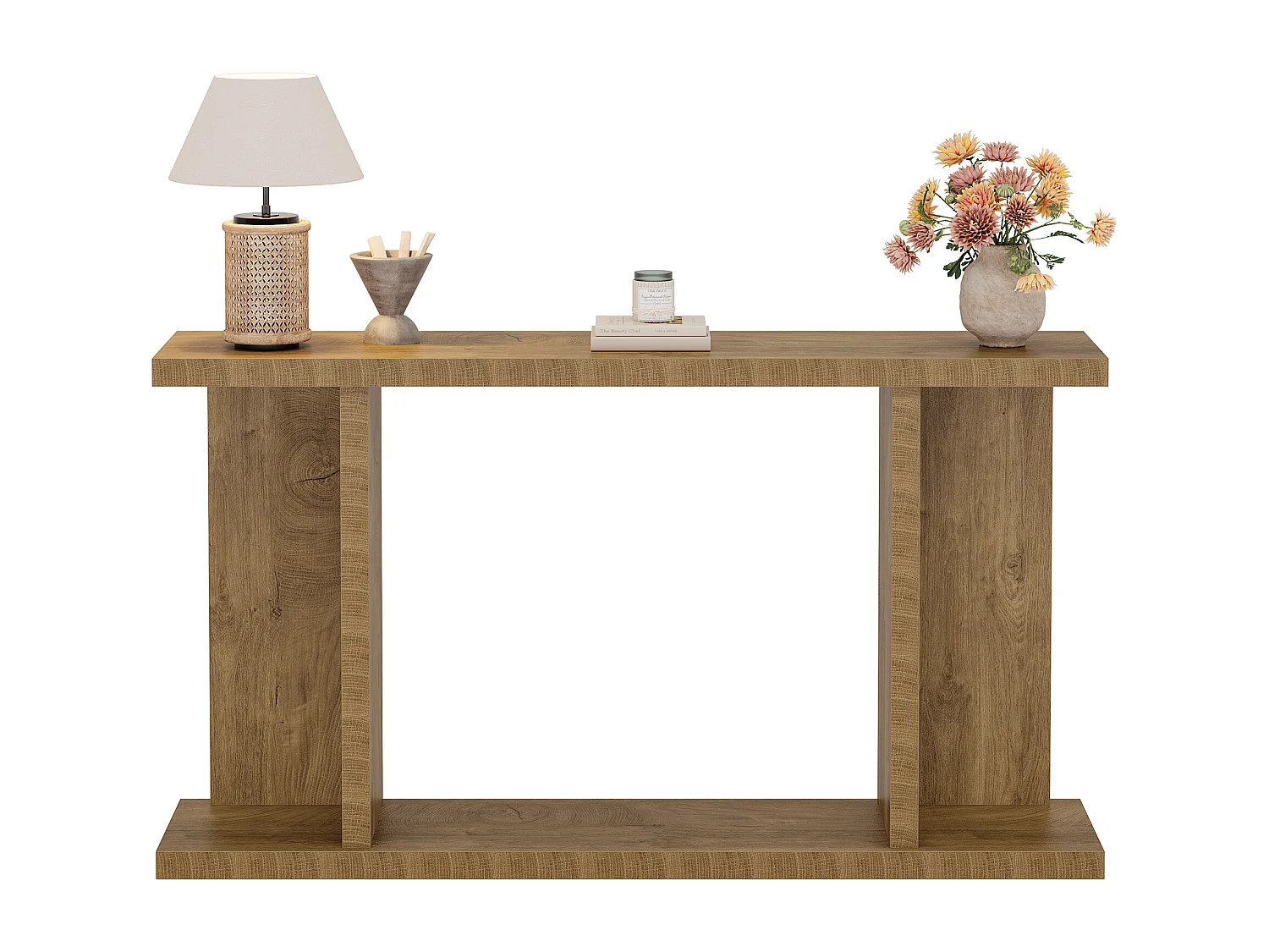Mesa de Console de 140cm, Mesa de Entrada Rustica de 2 Andares para Atrás do Sofá