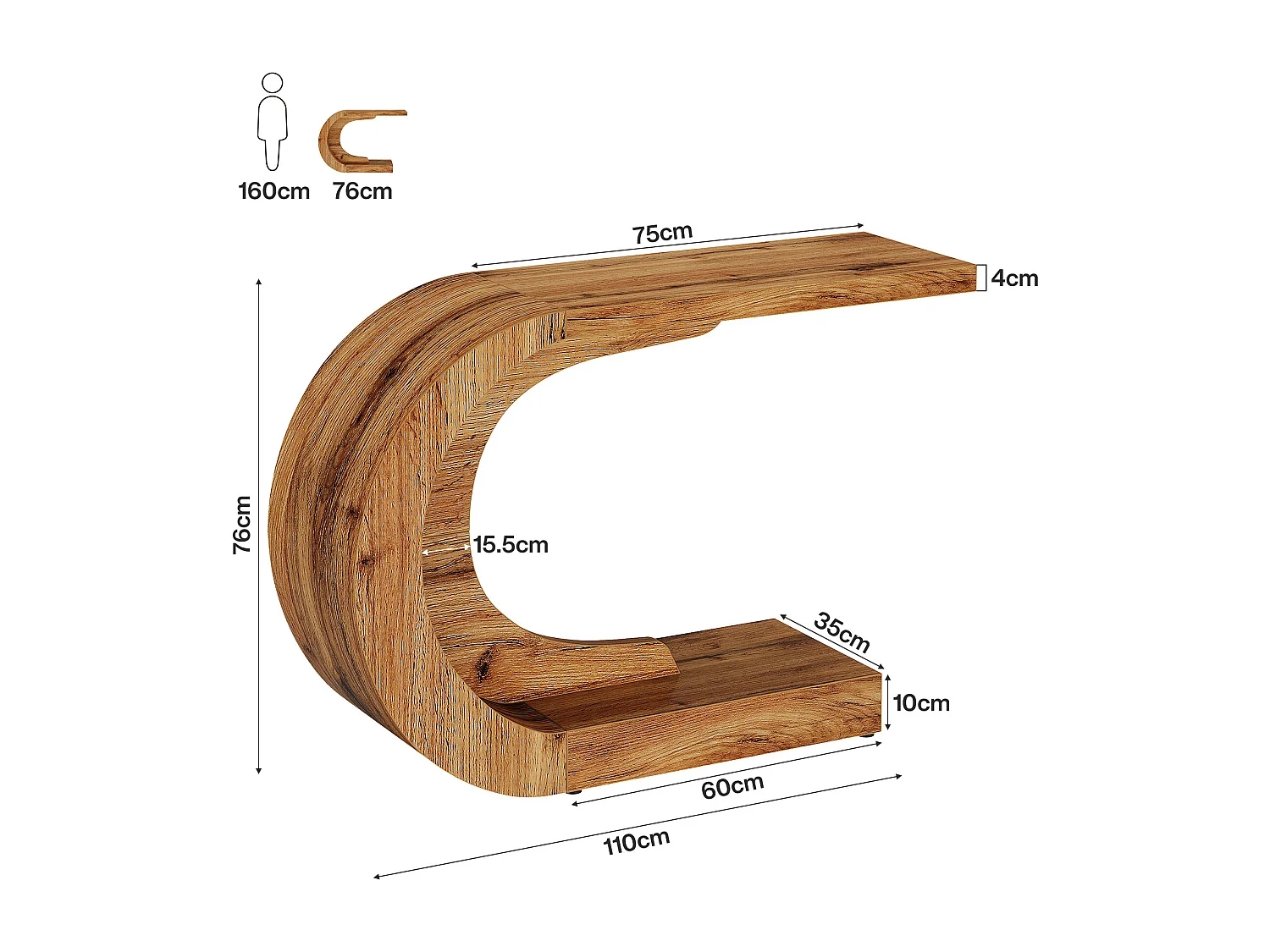 Mesa de Consola Rural para Entrada, Mesa de Sofá Rustica em Forma de C Única Atrás do Sofá