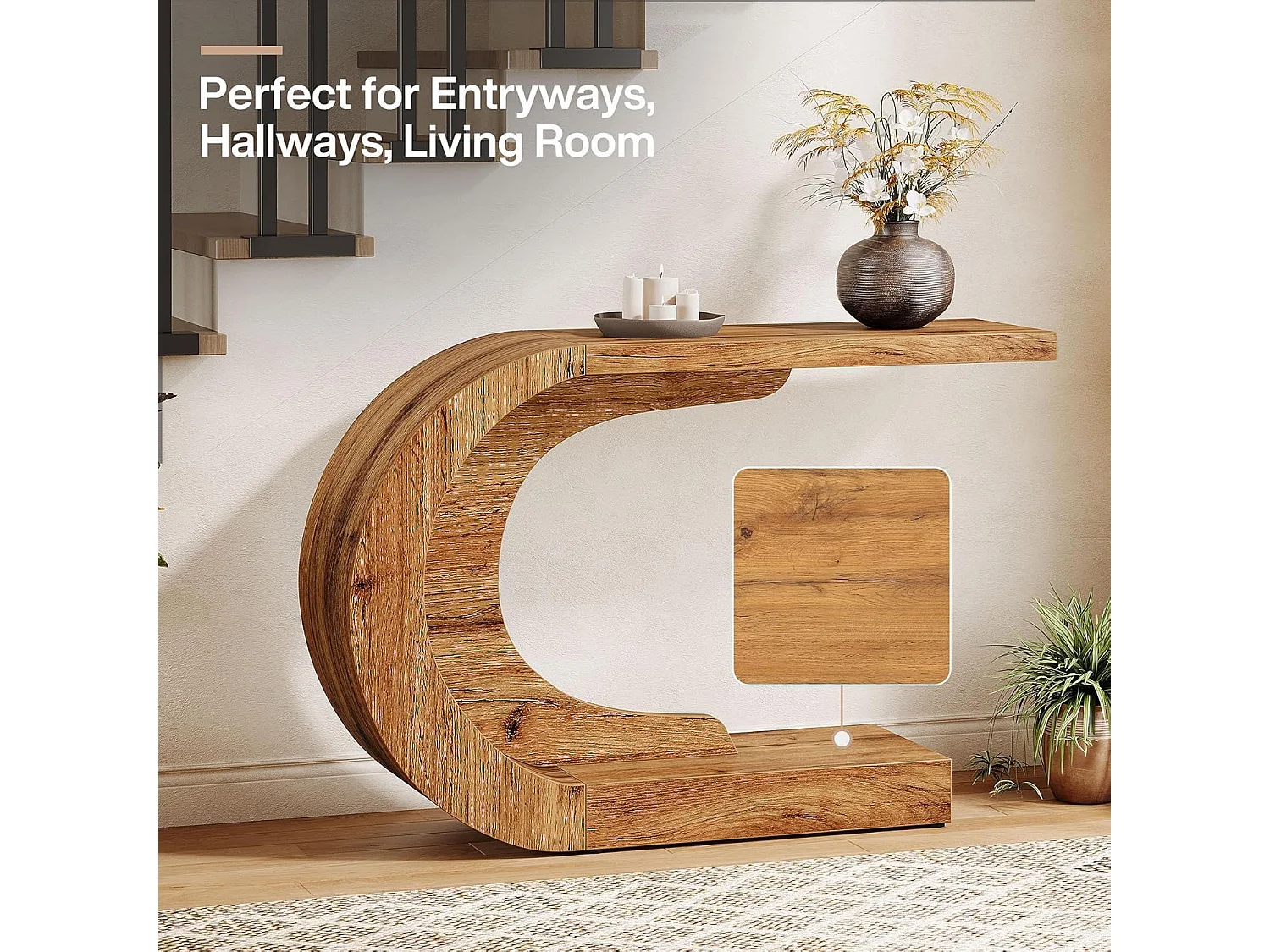 Console de style campagnard pour entrée, table d'appoint rustique unique en forme de C à placer derrière le canapé