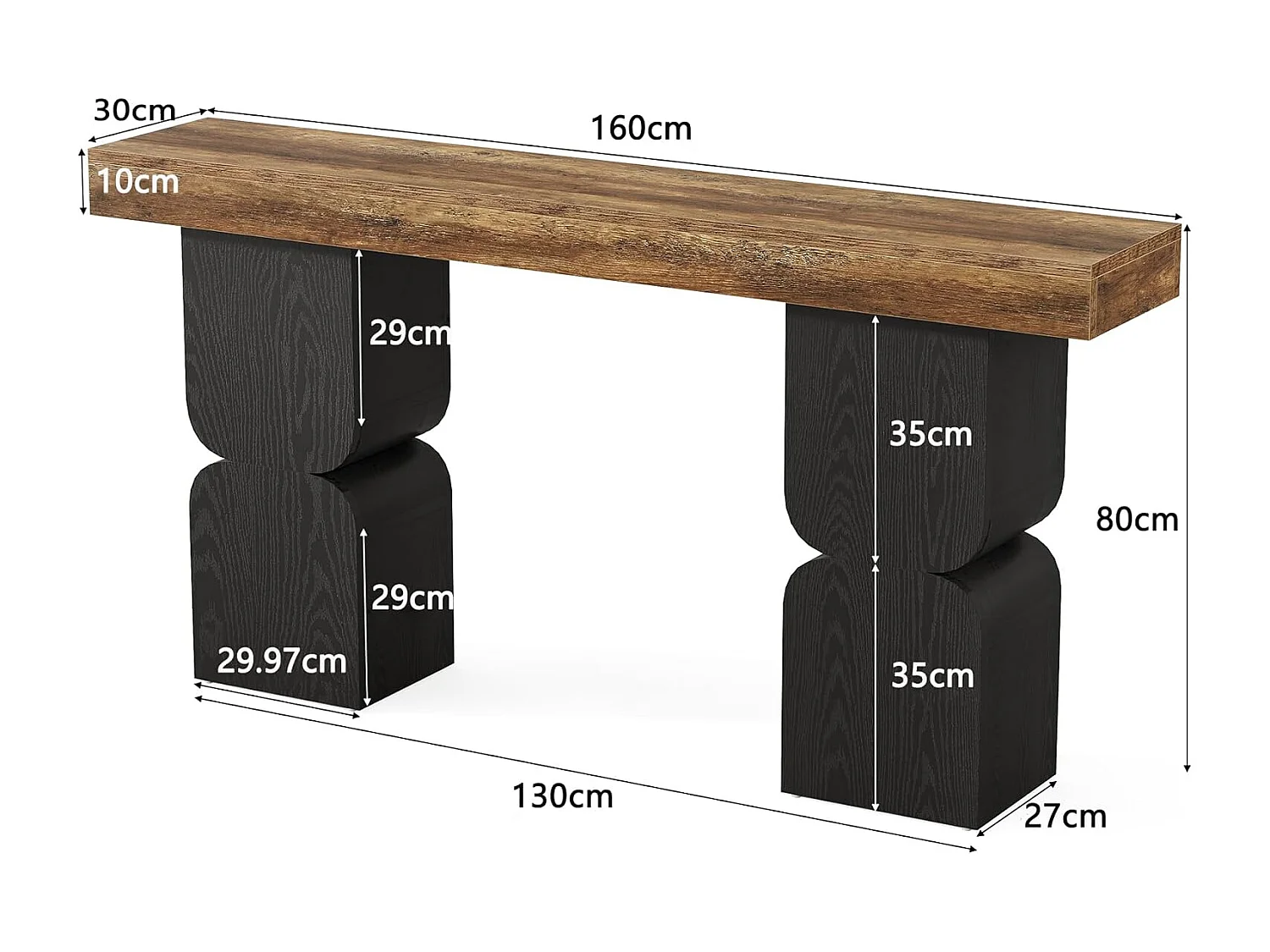 Mesa de Console de 160cm, Visual de Alta Resistência, Mesa para Atrás de Sofá