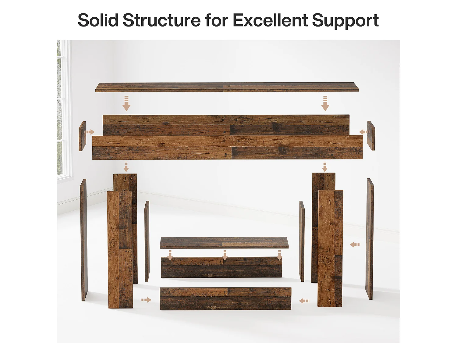 Mesa de Console de 160cm, Mesa de Entrada Rural de 2 Camadas com Base em Forma de U