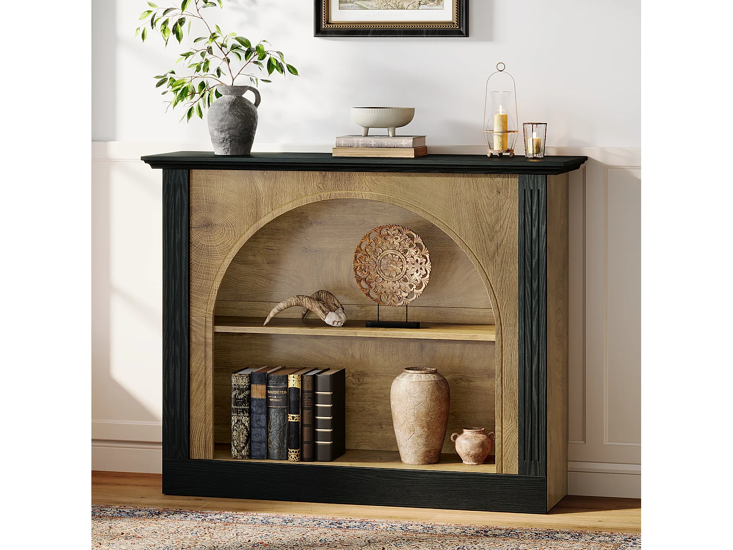 Mesa de consola de 3 niveles, mesa de entrada de 110 cm con almacenamiento para vestíbulo, pasillo