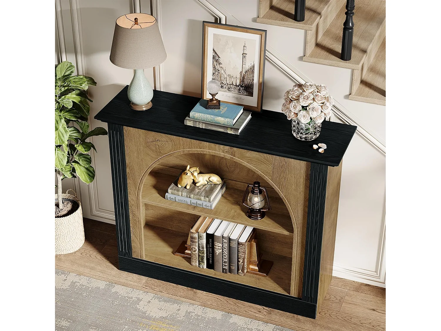 Mesa de consola de 3 niveles, mesa de entrada de 110 cm con almacenamiento para vestíbulo, pasillo