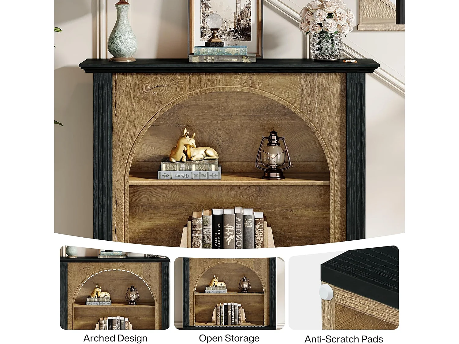 Mesa de consola de 3 niveles, mesa de entrada de 110 cm con almacenamiento para vestíbulo, pasillo