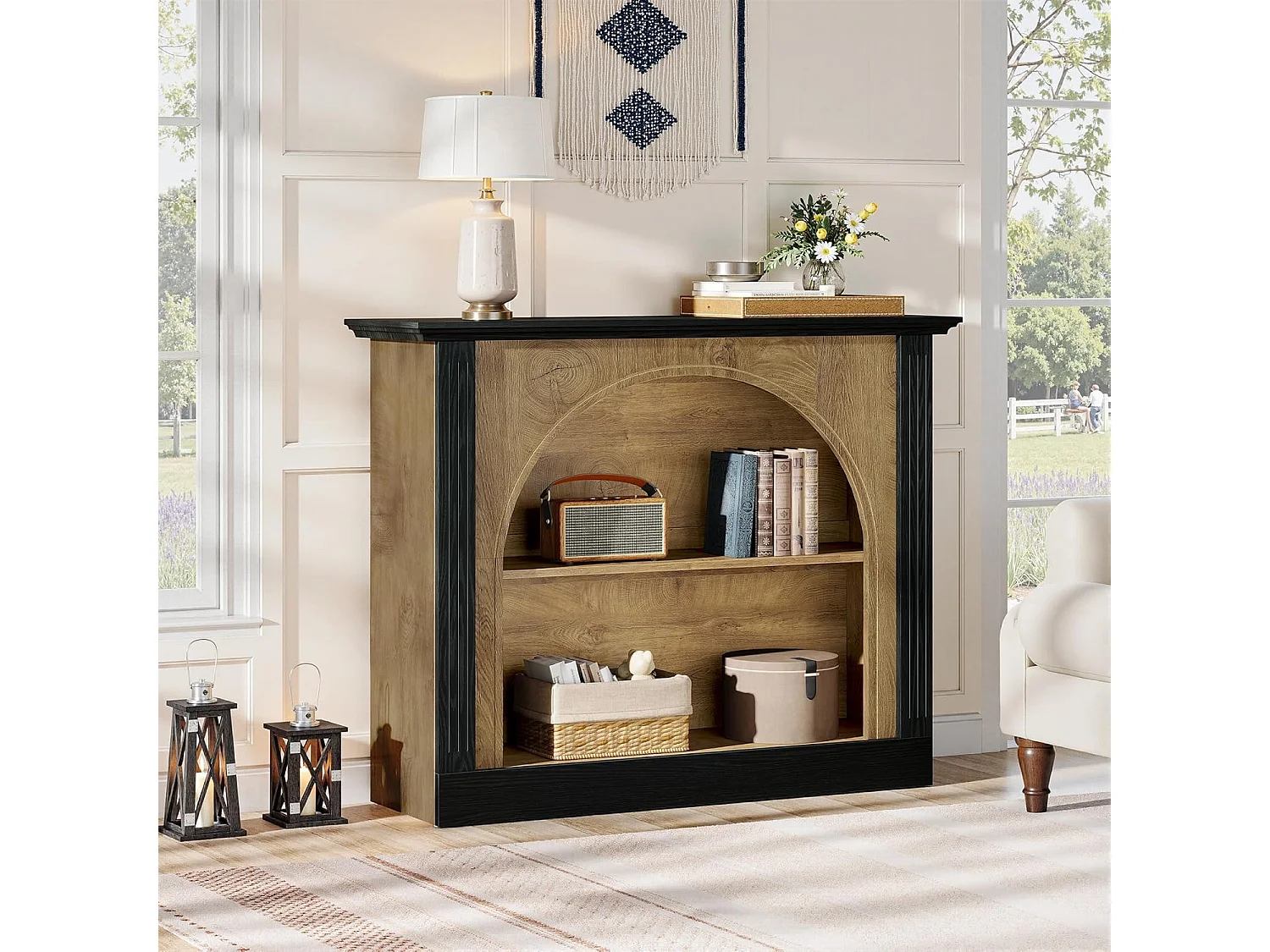 Mesa de consola de 3 niveles, mesa de entrada de 110 cm con almacenamiento para vestíbulo, pasillo