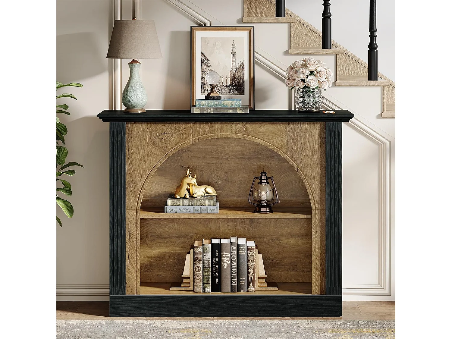 Mesa de consola de 3 niveles, mesa de entrada de 110 cm con almacenamiento para vestíbulo, pasillo