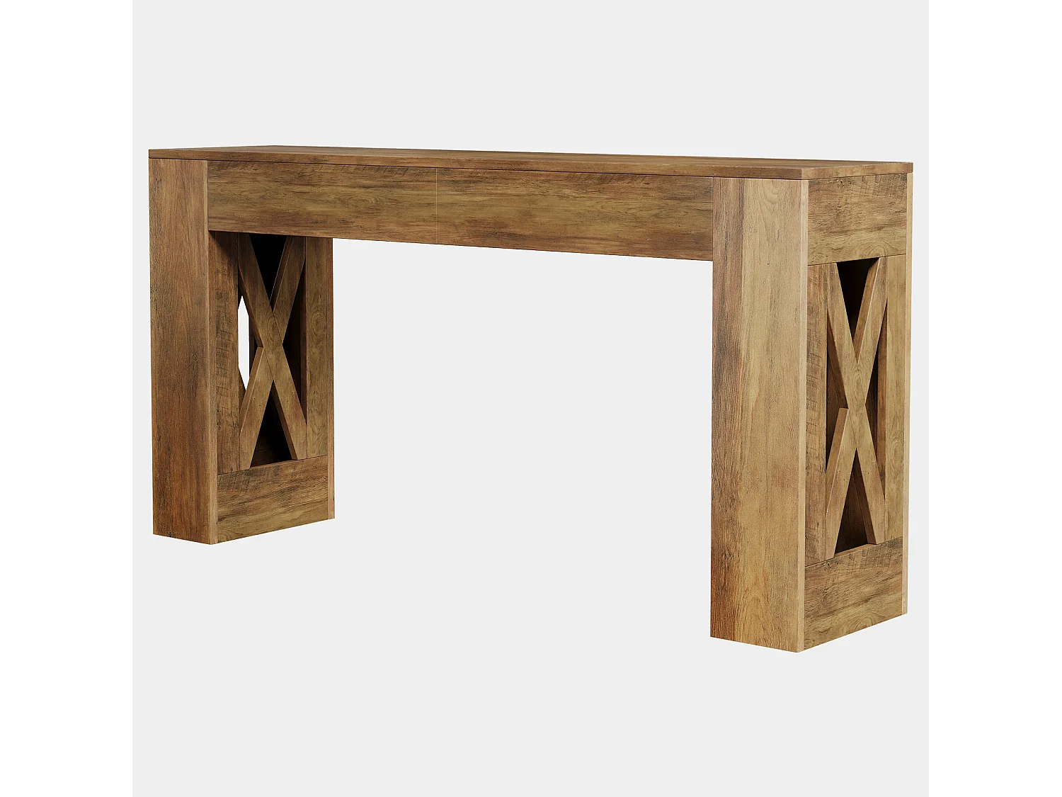 Mesa de Consola de 160 cm de Comprimento, Mesa de Entrada Rural com 2 Gavetas e Pernas em Forma de X