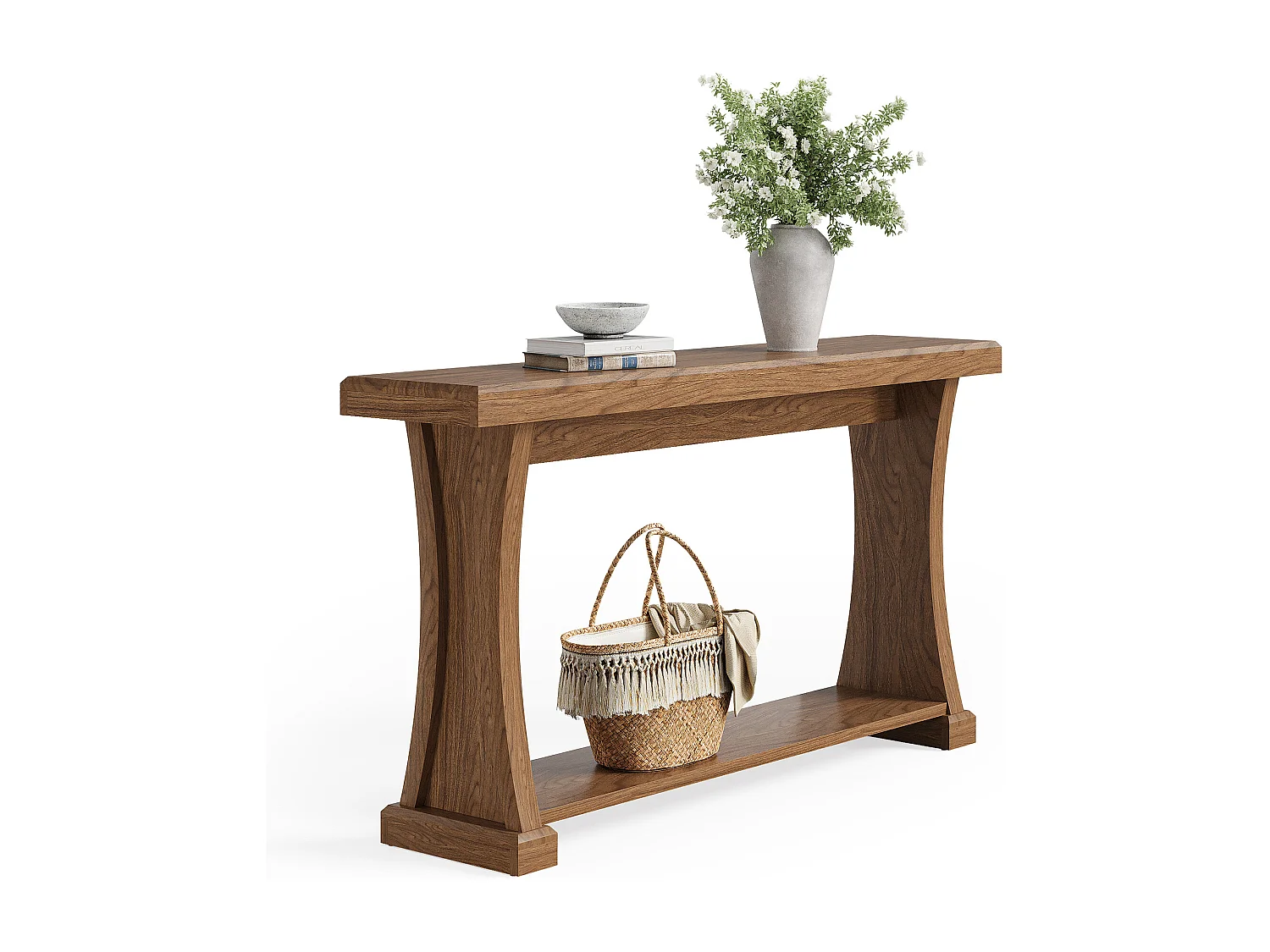 Mesa de Console de 160cm para Entrada, Mesa de Entrada de 2 Andares Atrás do Sofá