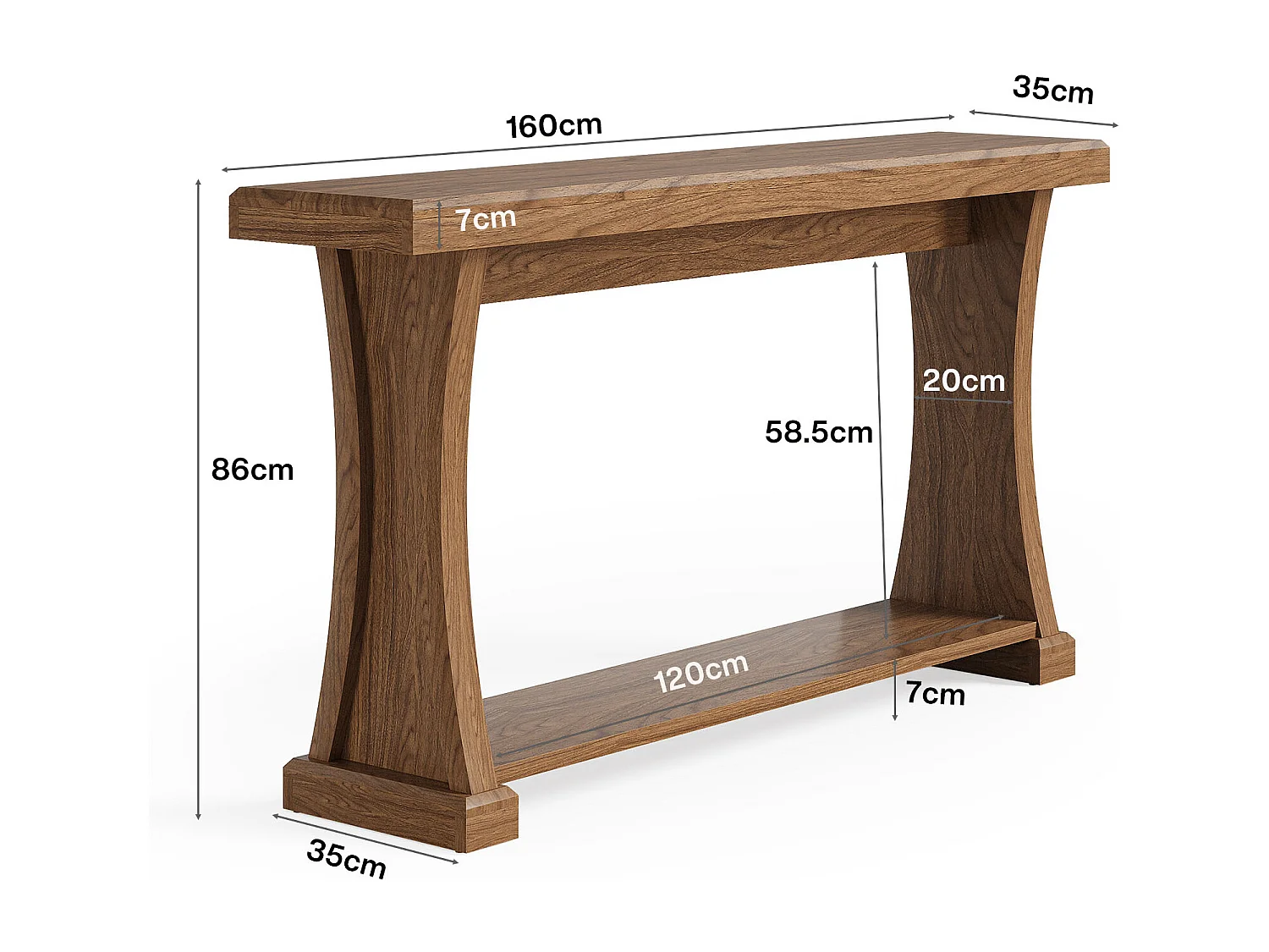 Mesa de Console de 160cm para Entrada, Mesa de Entrada de 2 Andares Atrás do Sofá