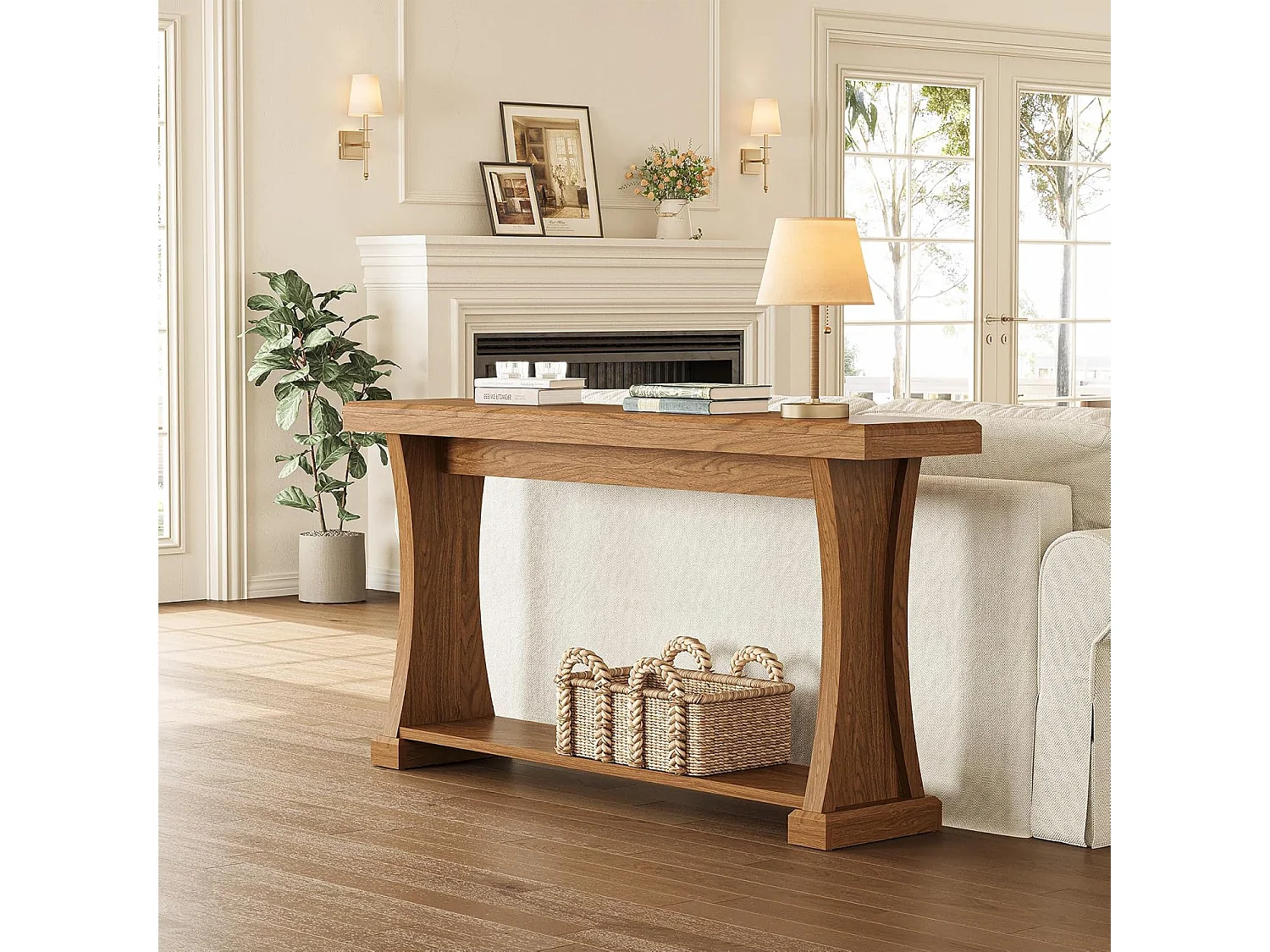 Mesa de Console de 160cm para Entrada, Mesa de Entrada de 2 Andares Atrás do Sofá