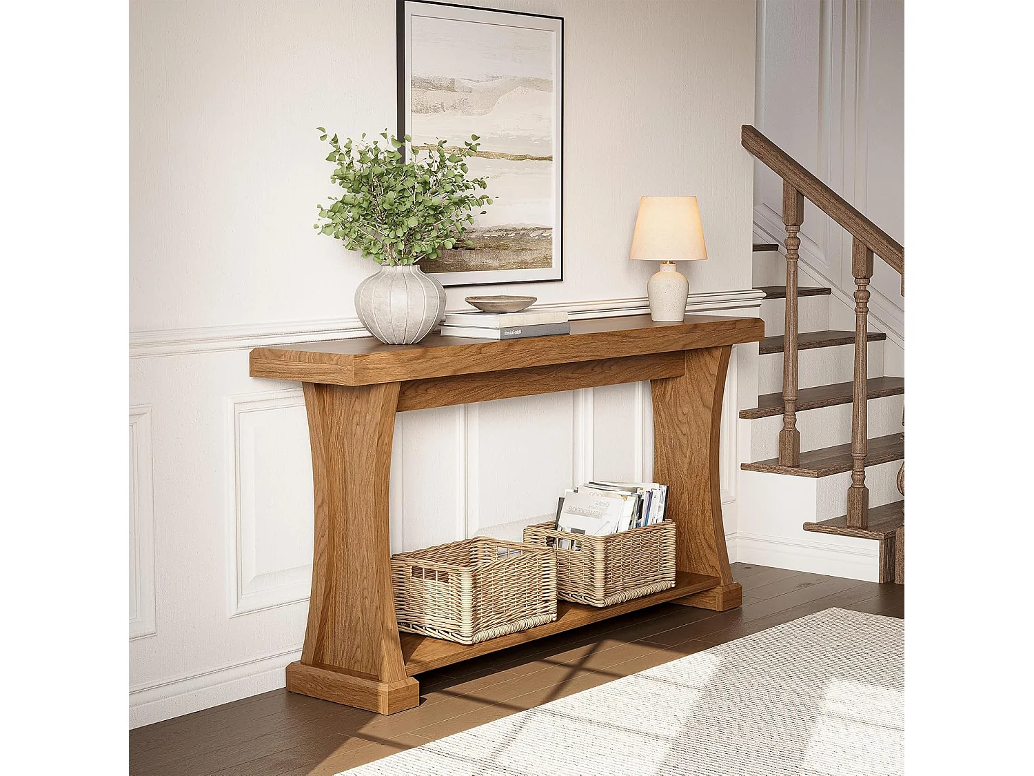 Mesa de Console de 160cm para Entrada, Mesa de Entrada de 2 Andares Atrás do Sofá