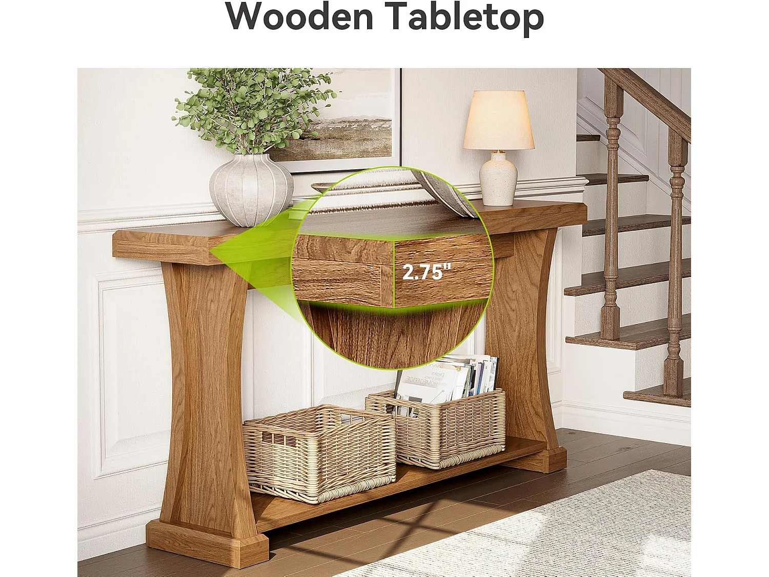 Mesa de Console de 160cm para Entrada, Mesa de Entrada de 2 Andares Atrás do Sofá