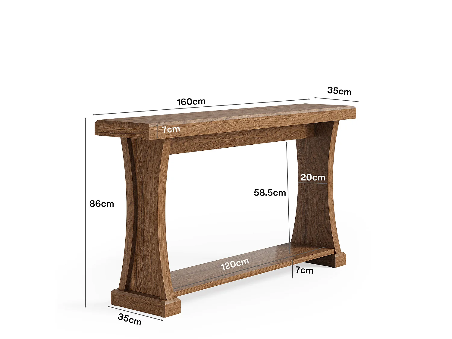 160 cm hohe Konsole für die Eingangshalle, 2-stufige Eingangstisch hinter Sofa Couch