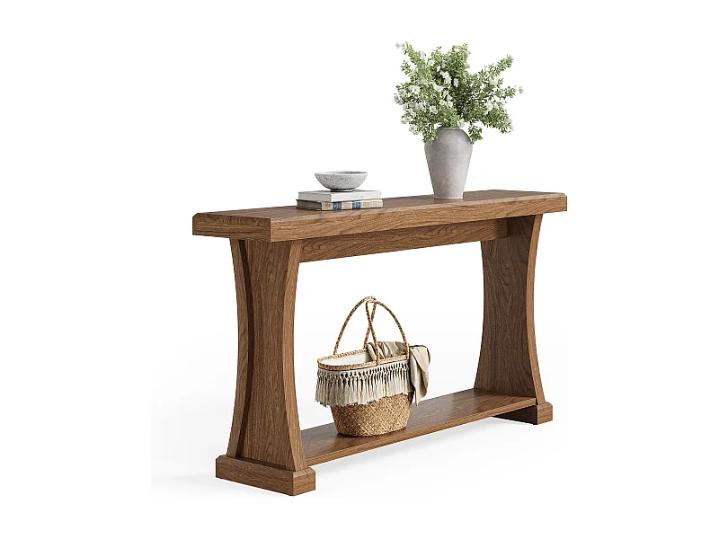 Mesa de Console de 160cm para Entrada, Mesa de Entrada de 2 Andares Atrás do Sofá