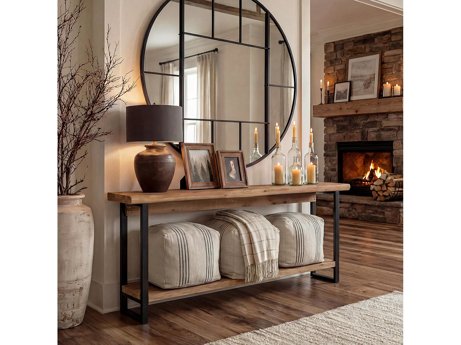 Mesa de console de madeira maciça com borda natural para entrada, estilo caseiro, 160 cm, mesa estreita e longa para sofa, atrás do sofá