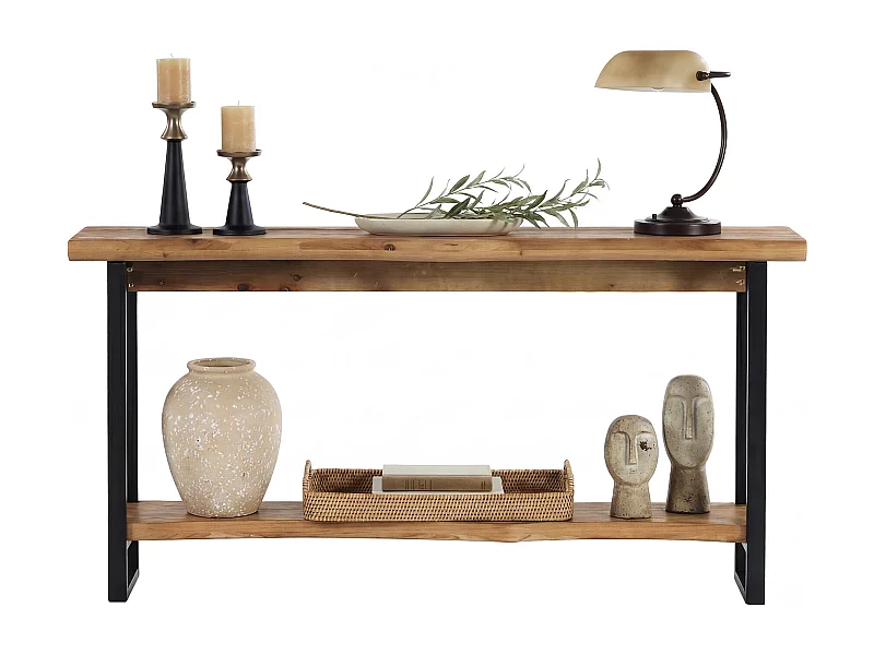 Mesa de console de madeira maciça com borda natural para entrada, estilo caseiro, 160 cm, mesa estreita e longa para sofa, atrás do sofá
