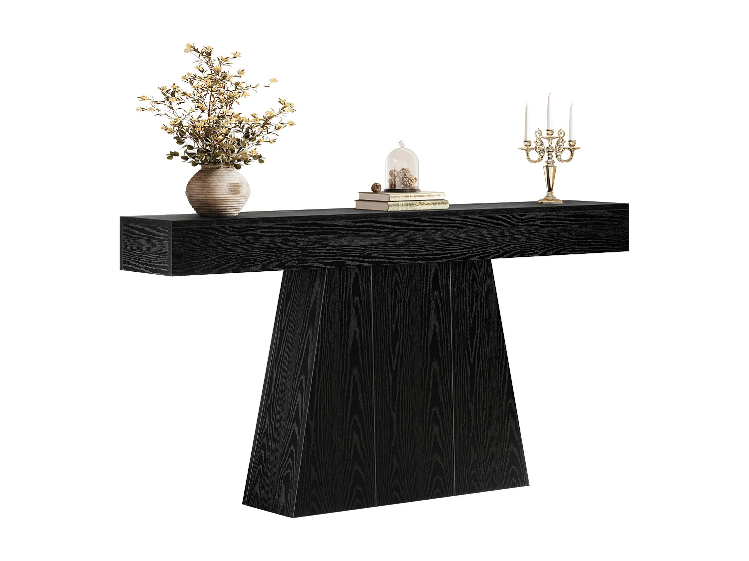 Mesa de Entrada, Mesa de Console Moderna Preta de 160cm com Base Trapezoidal para Sala de Estar