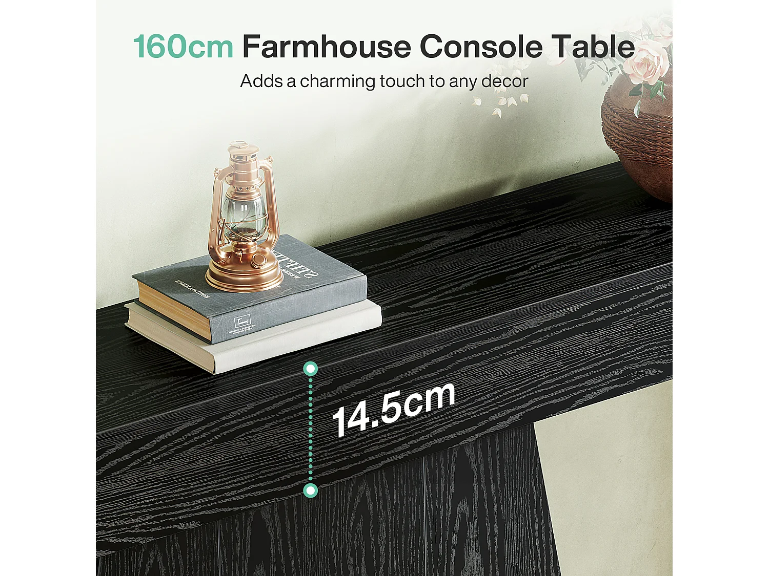 Mesa de Entrada, Mesa de Console Moderna Preta de 160cm com Base Trapezoidal para Sala de Estar