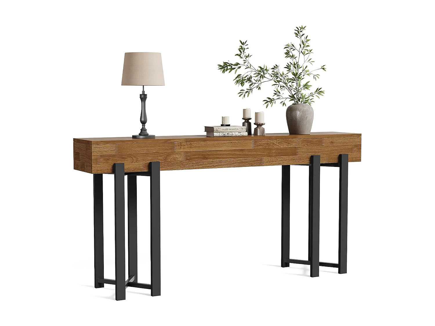 Mesa de Console de 160cm para Entrada, Mesa Rustica para Atrás do Sofá, Mesa Minimalista para Sala de Estar