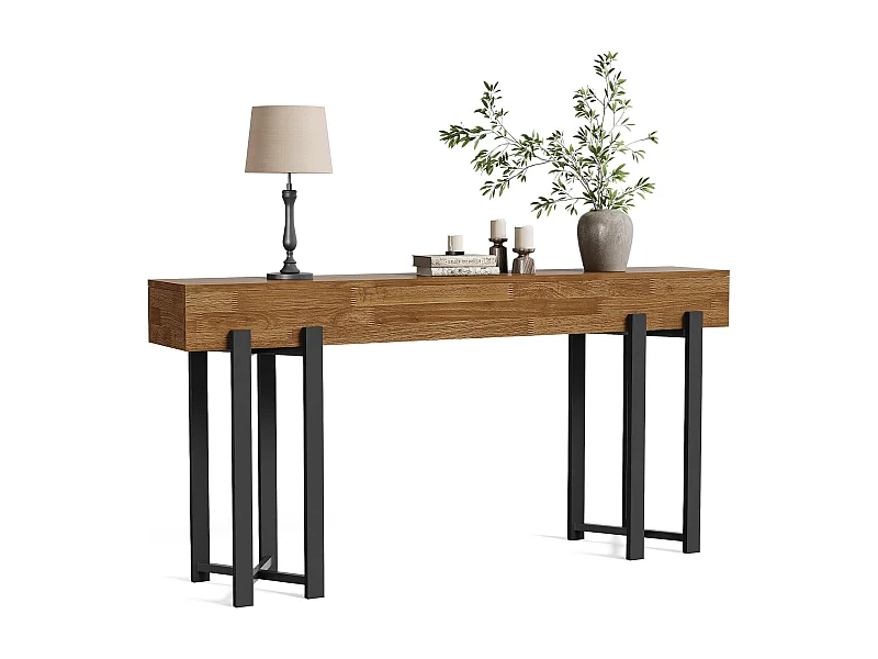 Mesa de Console de 160cm para Entrada, Mesa Rustica para Atrás do Sofá, Mesa Minimalista para Sala de Estar