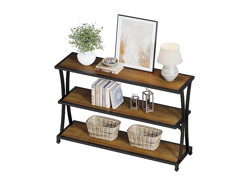 Mesa de Consola Industrial de 3 Camadas, Mesa de Sofá Rustica para Entrada Estreita com Prateleiras de Armazenamento