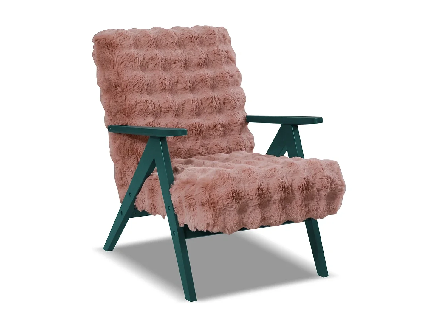 Fauteuil Capri - Tissu Bouclette Rose Sale (Dirty Pink) - Pieds Verts - Style Rétro