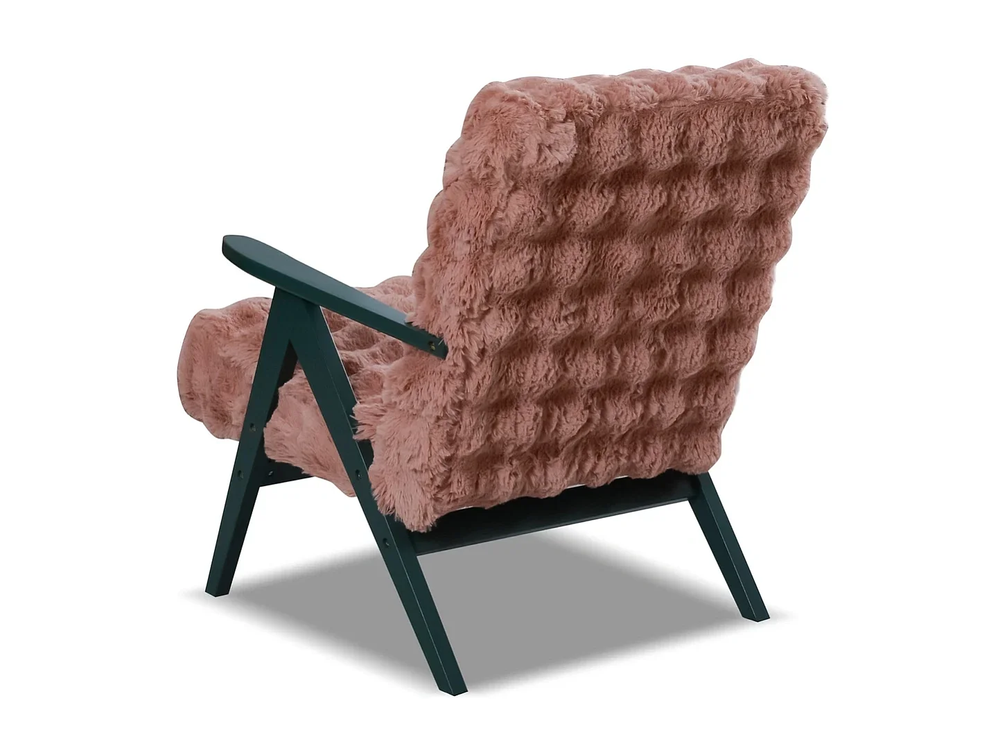 Fauteuil Capri - Tissu Bouclette Rose Sale (Dirty Pink) - Pieds Verts - Style Rétro