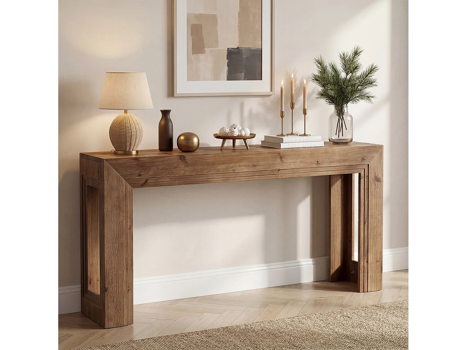 Mesa de Apoio de Madeira Sólida de 160 cm, Mesa de Entrada Estreita para Entrada