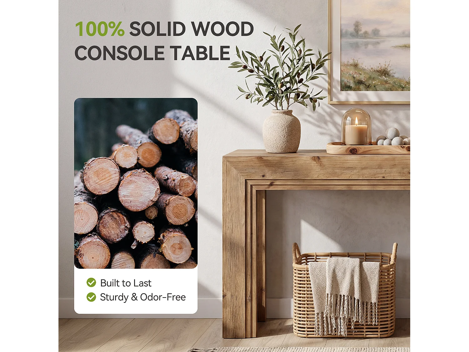 Mesa de Apoio de Madeira Sólida de 160 cm, Mesa de Entrada Estreita para Entrada