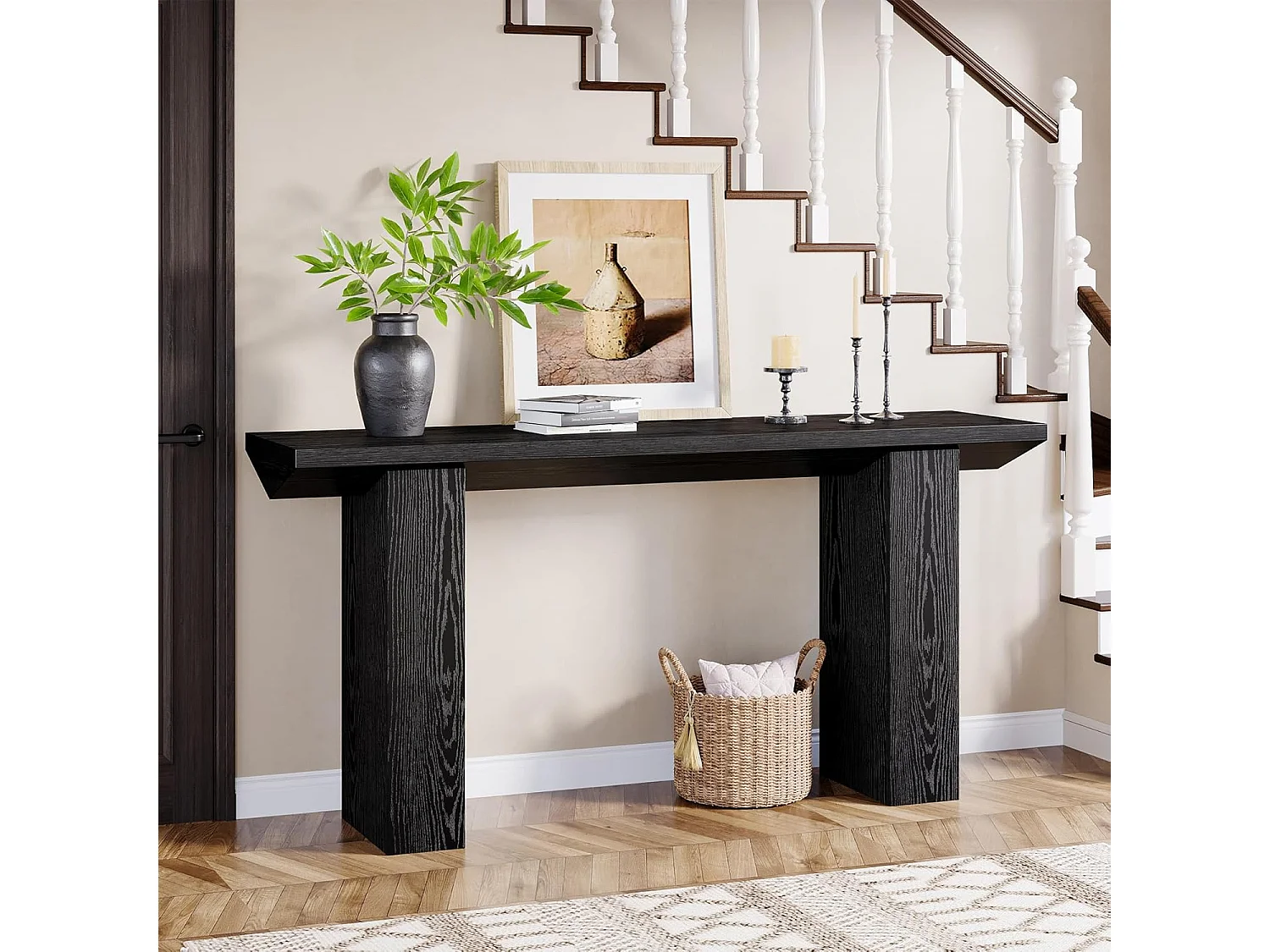 Mesa de consola para entrada, mesa de sofá larga y estrecha negra de 160 cm