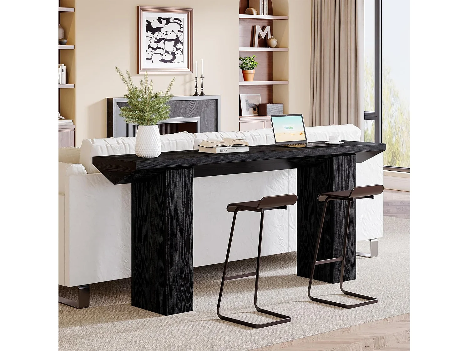 Mesa de consola para entrada, mesa de sofá larga y estrecha negra de 160 cm